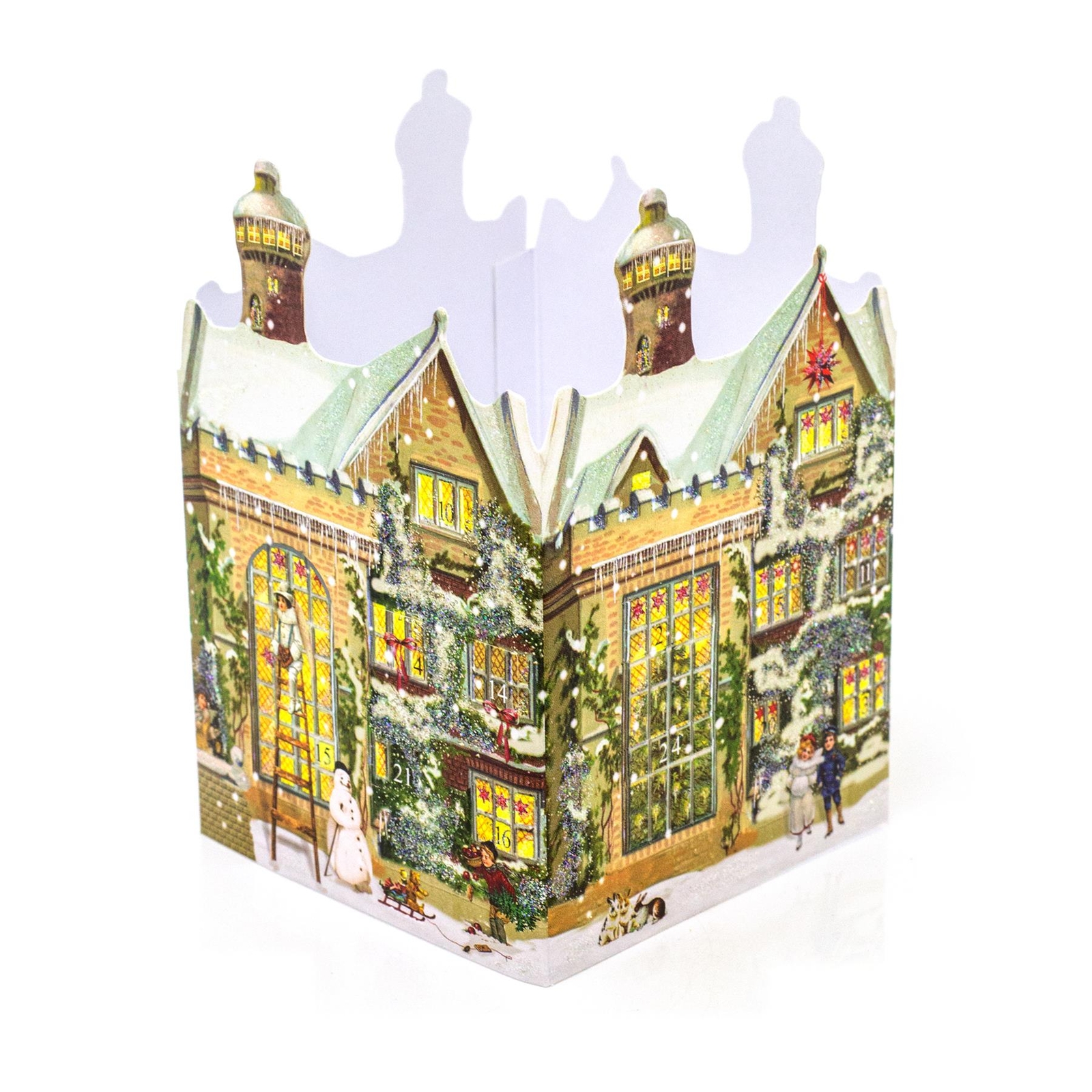 Deluxe Mini Advent Calendar Christmas Card - Tealight Lantern - Manor House