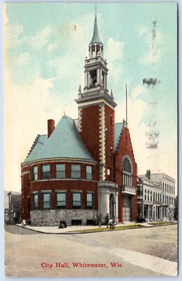 Postcard WI Whitewater Wisconsin City Hall Walworth County 1916 B73