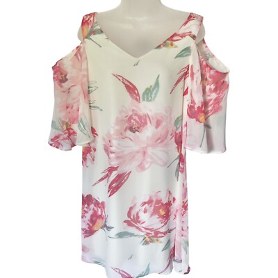 Connected Apparel Dress Women's 10 Floral Cold Shoulder V Neck Lined New w/Tag
