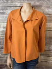 Lafayette 148 New York Blazer Jacket S Small Orange Snap Button 3/4 Sleeves Boxy
