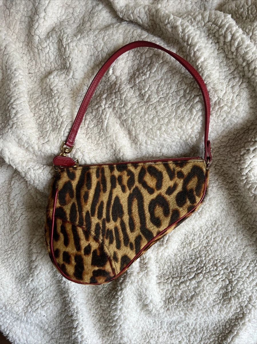 VTG 00s Christian Dior Leopard Pony Hair Saddle Pochette Shoulder