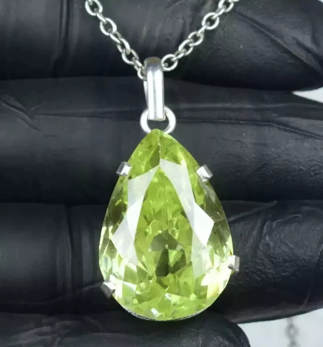 Natural 95 Ct Green Zircon Pear Cut 925 Silver Pendant Gemstone
