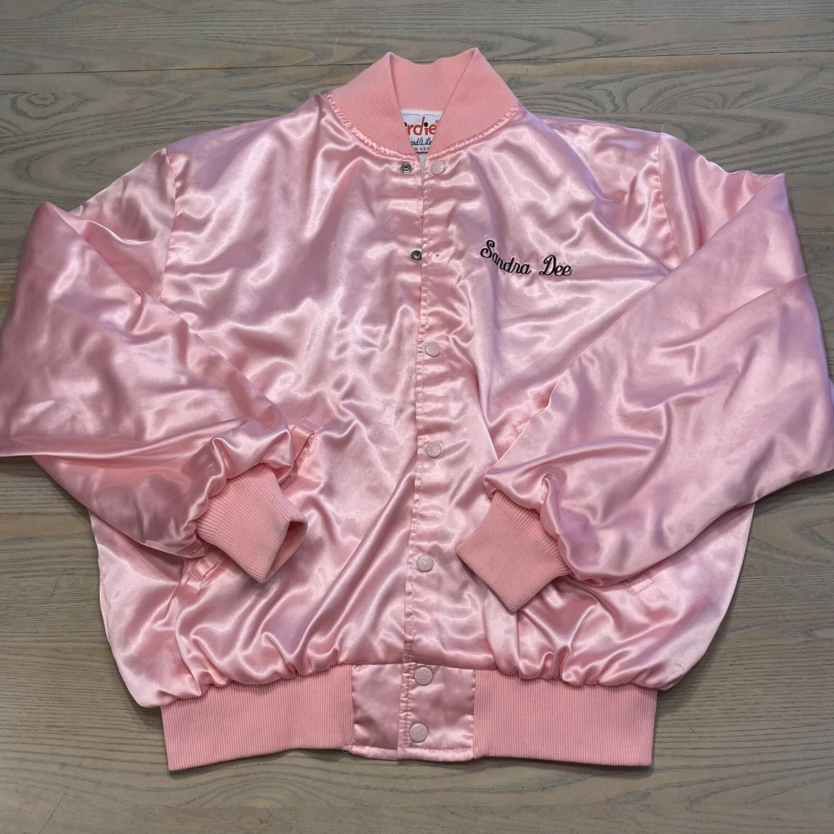 Vintage Birdie Pink Satin Jacket Womens L Pink Ladies Grease Sandra Dee USA  Made