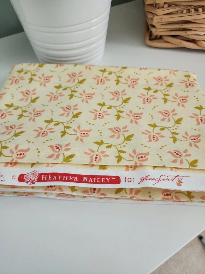 Fabric-1 Yard- Heather Bailey, Peach Floral: Fresh Cut-31"Lx 44"W-Free Spirit - Image 2 of 4