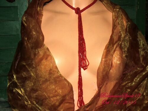 ANTIQUE ART DECO RED SAUTOIR MICRO CZECH GLASS BEADED TASSEL FLAPPER NECKLACE - Picture 3 of 6
