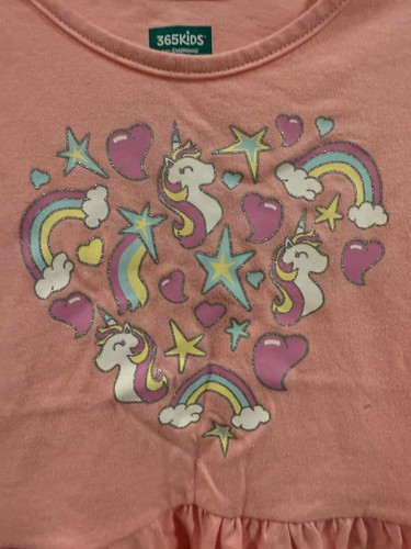 ๐ฆ 365Kids โค๏ธ Girls Hearts Unicorns Pink Peplum Tee T-Shirt Size 6 ๐ - Picture 4 of 6