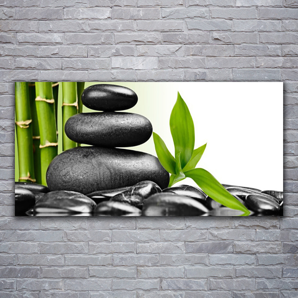 Photo sur toile nature de 120x60 cm avec impression de pierres et feuilles pour salon