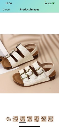 Kids' Leather Sandals - Three-Strap Design with Cork Sole, Footbed Comfort, Open - Picture 2 of 7