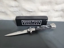 Armed Force Tactical Stiletto Knife 198BP 440C Stainless Steel Black Marble 4"