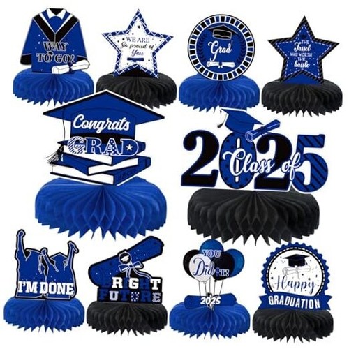 10PCS Graduation Party Decorations Class of 2025 Congrats Grad Table Blue Black