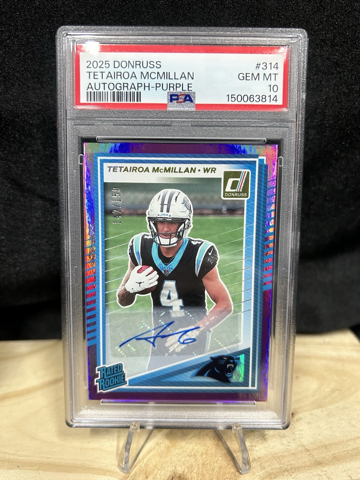 2025 Panini Donruss Rated Rookie Tetairoa McMillan Purple Autographs /150 PSA 10