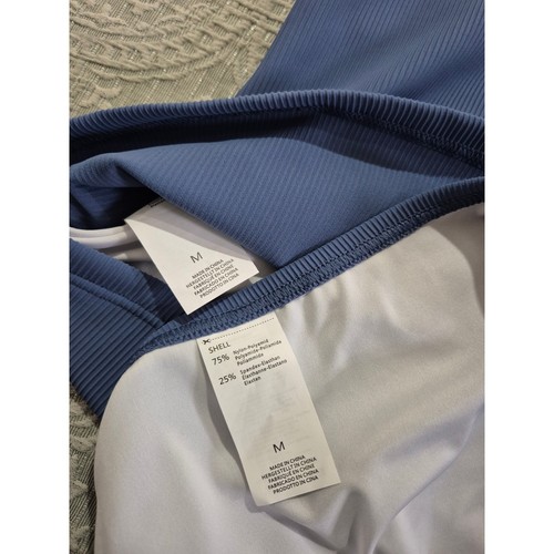 Charmo Womens Blue Ribbed One Shoulder Scallop Tankini High Waist Bottom Set M - Picture 7 of 7
