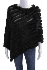 La Fiorentina Womens Rabbit Fur Sleeveless Pullover Poncho Sweater Black Size M