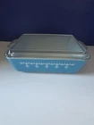 VTG Pyrex Blue Snowflake Garland Glass Dish & Lid 1 1/2 Quart 0503 & 503C Lid