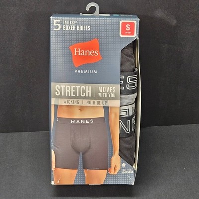 Hanes Premium 5 Pack Men's Tagless Boxer Briefs Stretch Cotton Size S