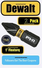 2 Pack PH1 1" DEWALT Flextorq Bit Set IMPACT READY Phillips 1