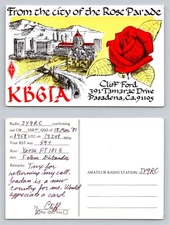 Ham Radio QSL QSO Postcard KB6IA, Pasadena, CA, USA