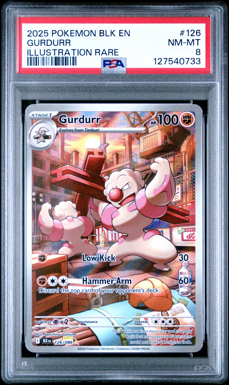 2025 POKEMON BLK EN-BLACK BOLT ILLUSTRATION RARE #126 GURDURR PSA 8