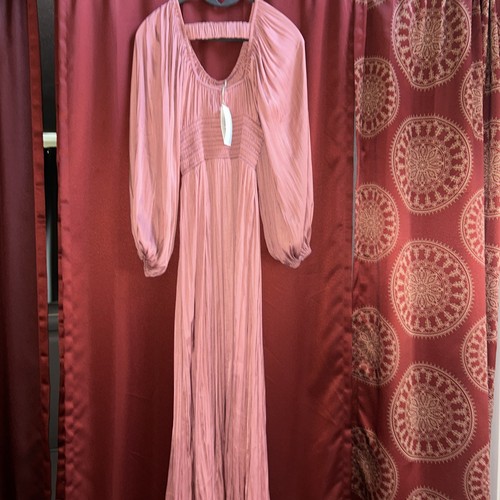 Moon River Pleated Midi Dress bell sleeve back Cutout in Pink NWT Women XS - Picture 3 of 5