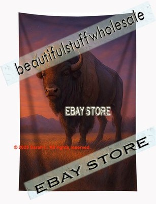 Bison Plains Tapestry Golden Hour western wildlife primitive home 59X82 in