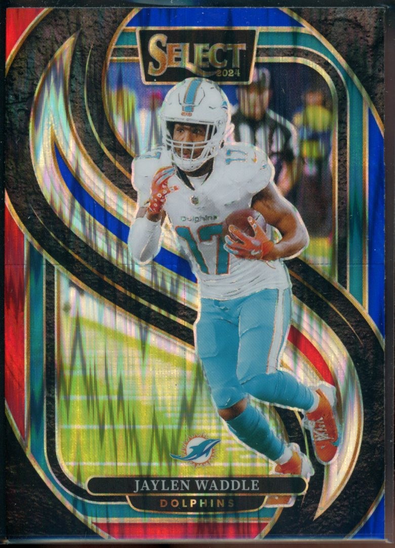 2024 Panini Select #168 Jaylen Waddle Red & Blue Prizm Shock