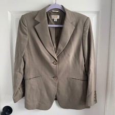 Talbots Petites Blazer Italian Fabric Taupe Brown Two Button Jacket Size 4P