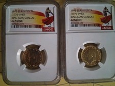 Pack Of (2) Genuine 1975 Spain Peseta (1976-1980) King Juan Carlos I NGC