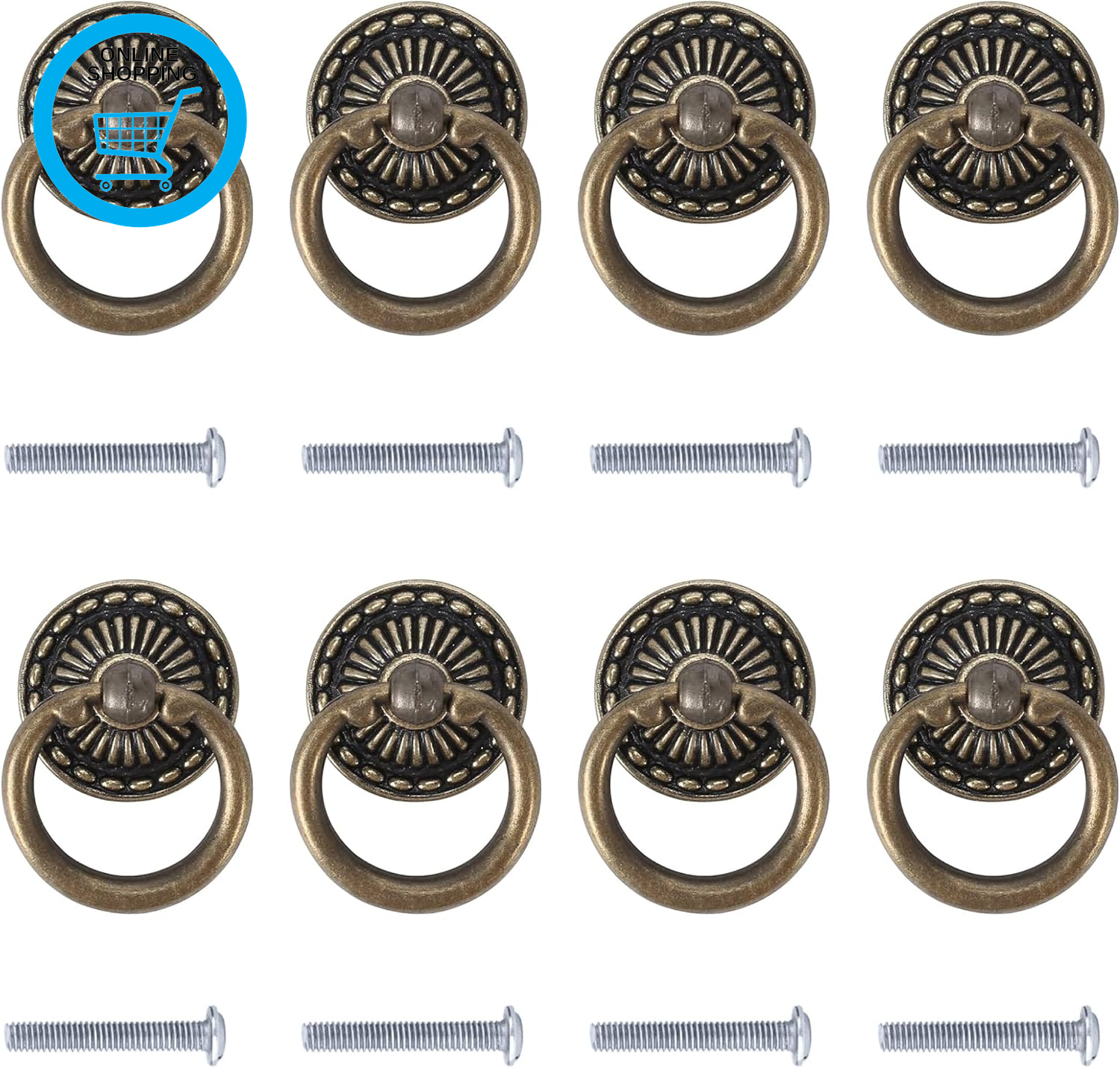 8 Pcs Antique Bronze Cabinet Handle and Knobs, Vintage Cupboard Pulls with Screw