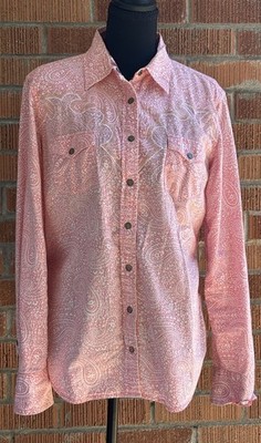 Ryan Michael Silk Bld Western Shirt Women Pink Paisley Star Snap Cowgirl Sz L