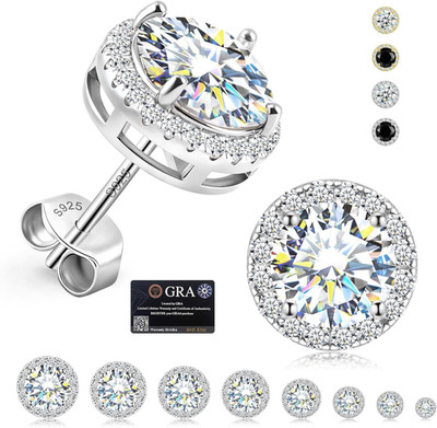 Moissanit Ohrringe für Herren, massiv S925 Sterlingsilber und 18K vergoldet Ha
