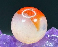 Vintage Peltier Glass Peerless Patch Marble Red SCARCE Translucent Base - .64"