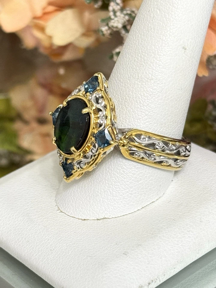 Anillo de cóctel Michael Valitutti ammolita y topacio azul de plata de ley talla 11 Foto 4 de 4