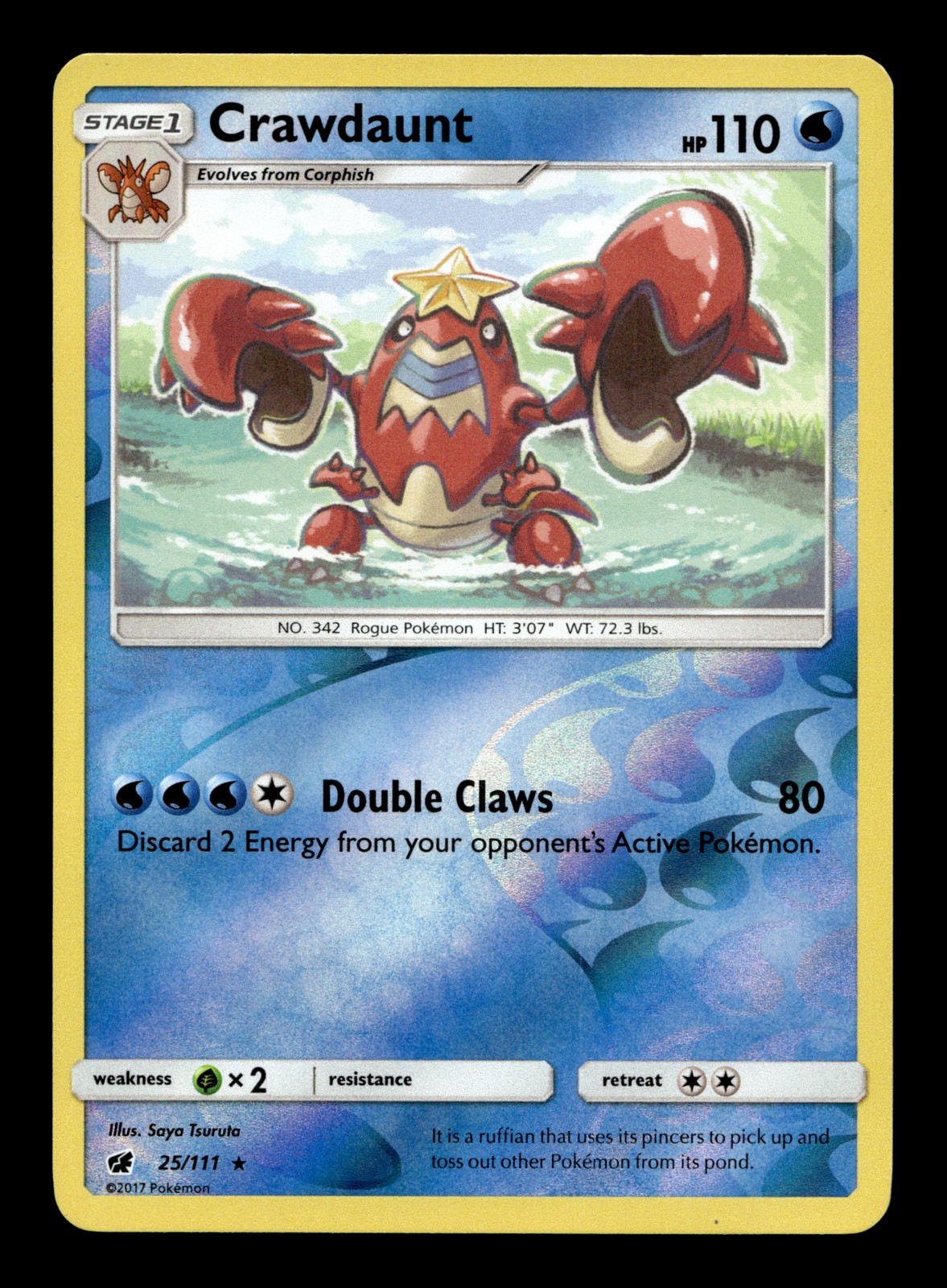 Crawdaunt 25/111 SM - Crimson Invasion Reverse Holofoil Rare Pokemon TCG