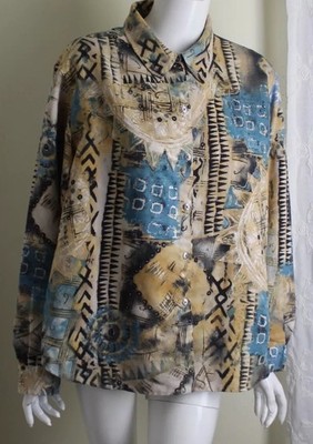 Chico's Sz 3 XL Southwest Beige Turquoise Art-to-Wear Super Soft Shirt Jacket