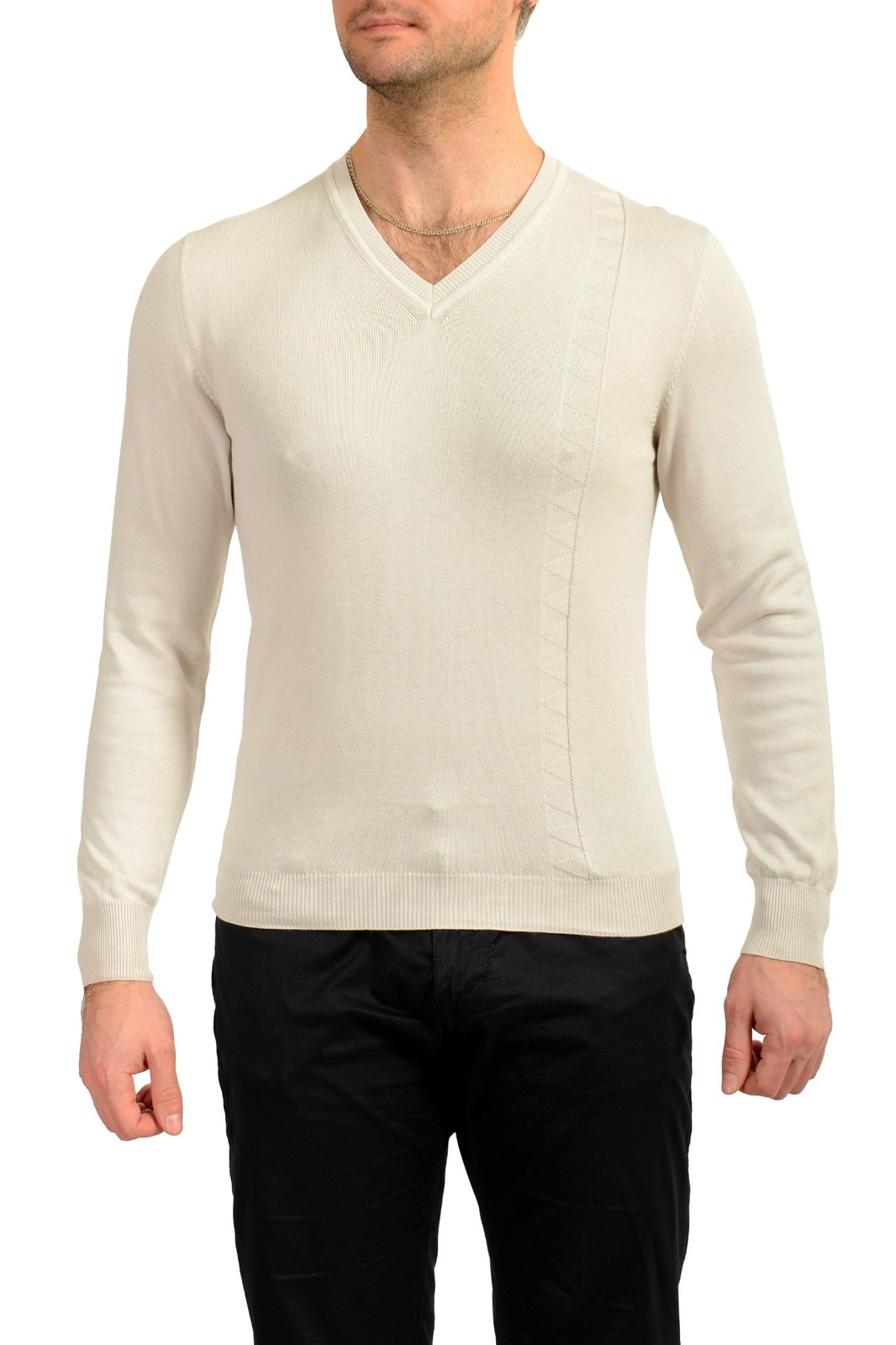 Мужской светло-серый пуловер с V-образным вырезом Malo US S IT 48