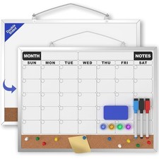 Monthly Dry Erase Calendar Board 16x12 Inch Double Sided Whiteboard Cork Combo