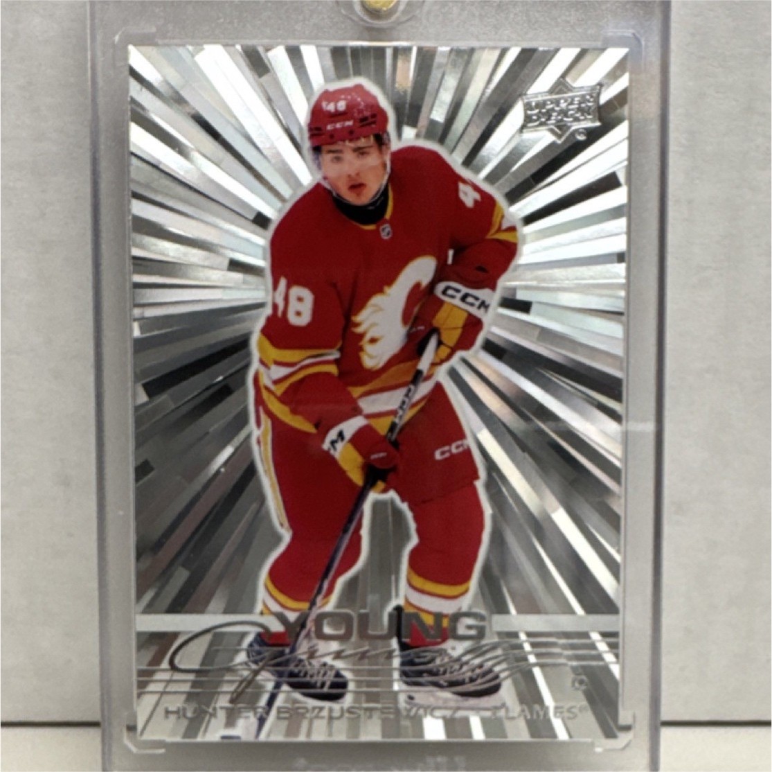 Upper Deck 2025-26 Young Guns Rookie Outburst #455 Hunter Brzustewicz Flames