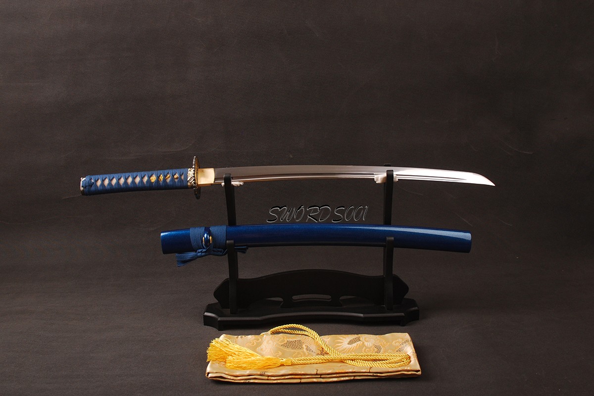Noble Blue Japanese Samurai Wakizashi Sword Full Tang Golden Wild