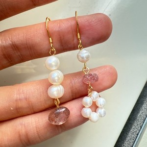 Authentic Natural Freshwater Pearl Earrings 14K Gold Plated Pink Crystal Flower Drop