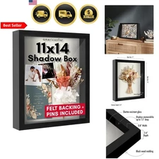 Shadow Box Frame 11x14 Inch Black Deep Display Memorabilia Photos Awards