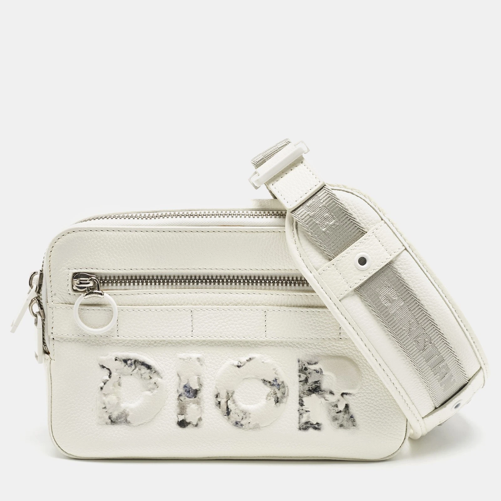 Sac messager safari cuir blanc Dior x Daniel Arsham