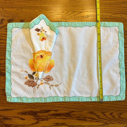 Applique and Embroidered Placemat & Matching Napkin, Floral Design - Picture 3 of 5