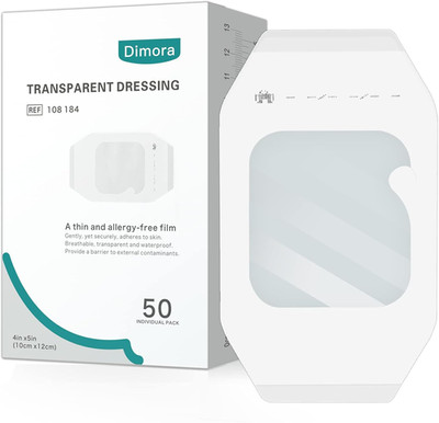 Transparent Film Dressing 50 Packs, Waterproof Adhesive Clear Bandages 4 in X 5