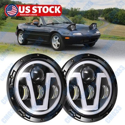 7''inch Round LED Headlight Halo Angle Eyes For 1989-1997 Mazda Miata MX-5 MX5