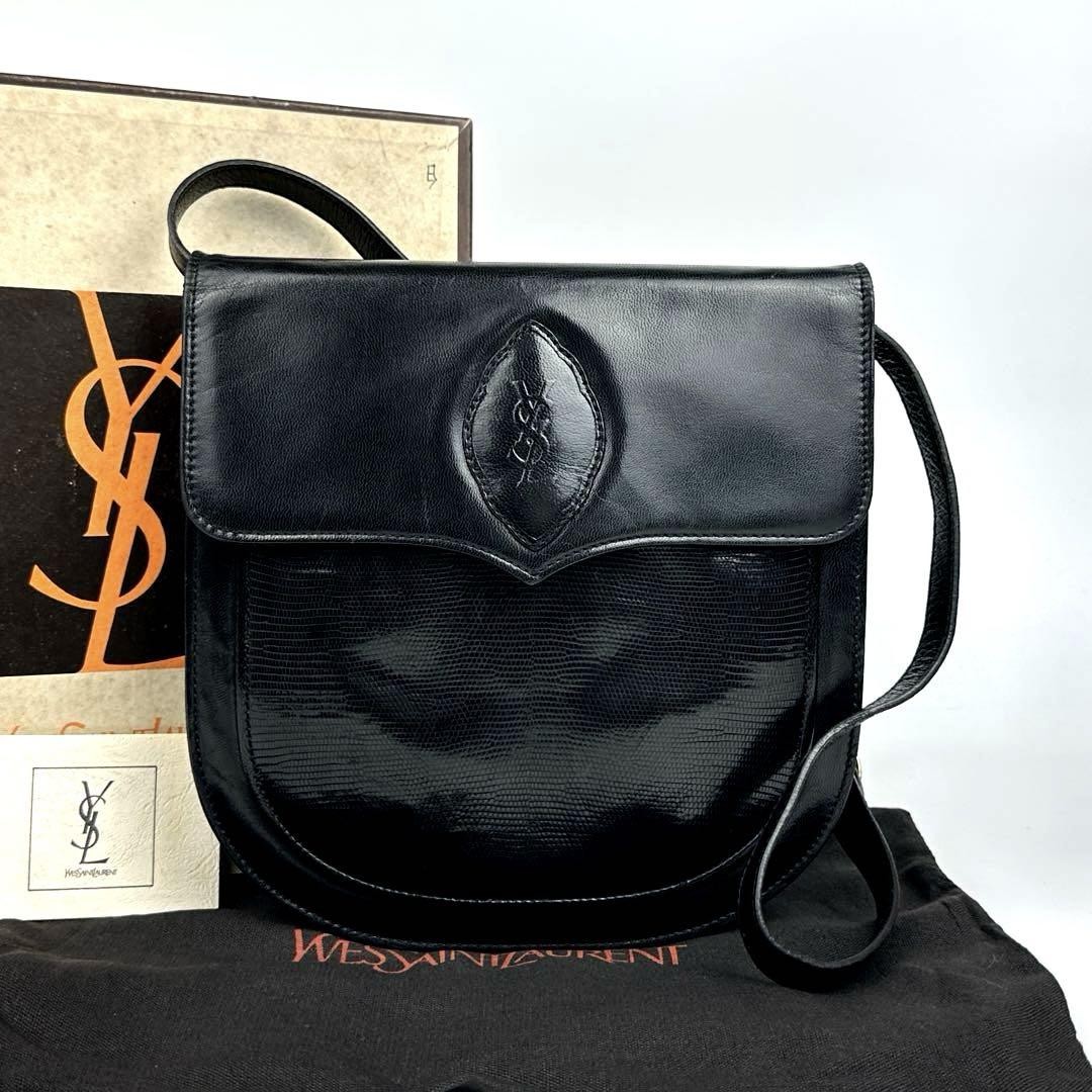 YSL Black Embossed Leather Shoulder Bag Designer Handbag Saint Laurent