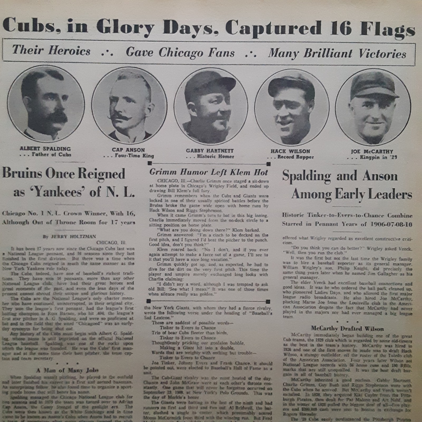 Chicago Cubs Wrigley Field Downtown Chicago Tinkers Evers Chance Grimm Hornsby 