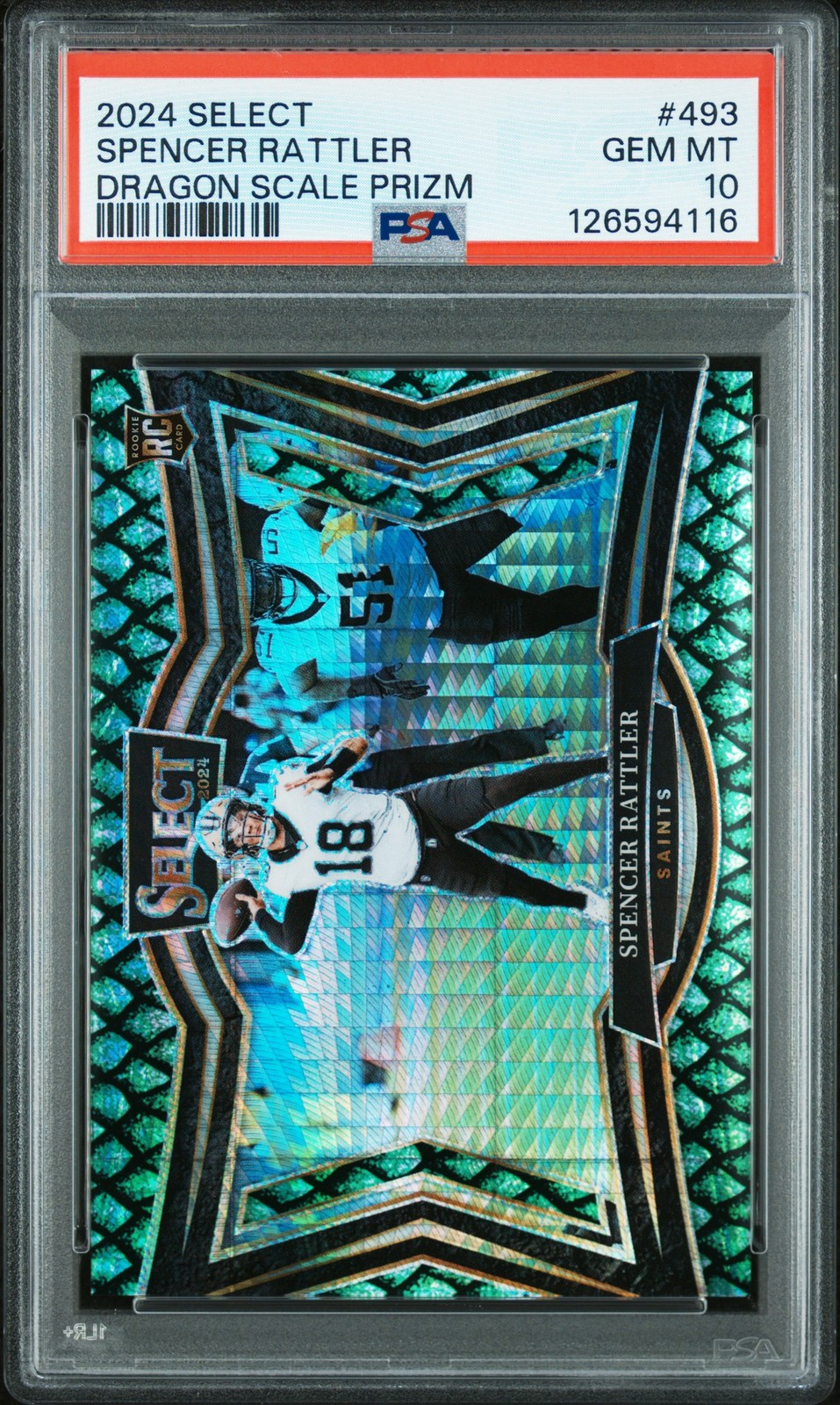 2024 PANINI SELECT DRAGON SCALE PRIZM #493 SPENCER RATTLER ROOKIE RC 9/70 PSA 10