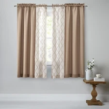 Mainstays Curtain and Sheers Set, 4 Panels, Tan, 27.5" W x 63” L
