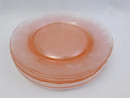 Set of 6 Pink Depression Glass 8" Lunch Plates MacBeth-Evans DOGWOOD Pattern