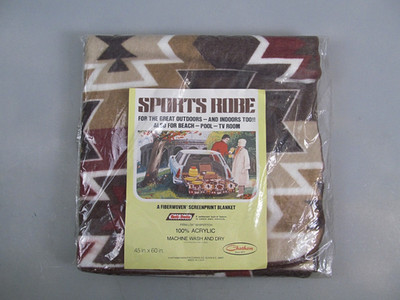 Vintage Chatham Blanket Acrylic Fiberwoven Screenprint Aztec Southwest New